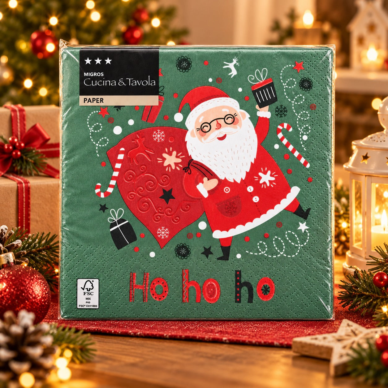 Cucina & Tavola Santa “Ho Ho Ho” Christmas Napkins – 20 Pack, 33 × 33 cm